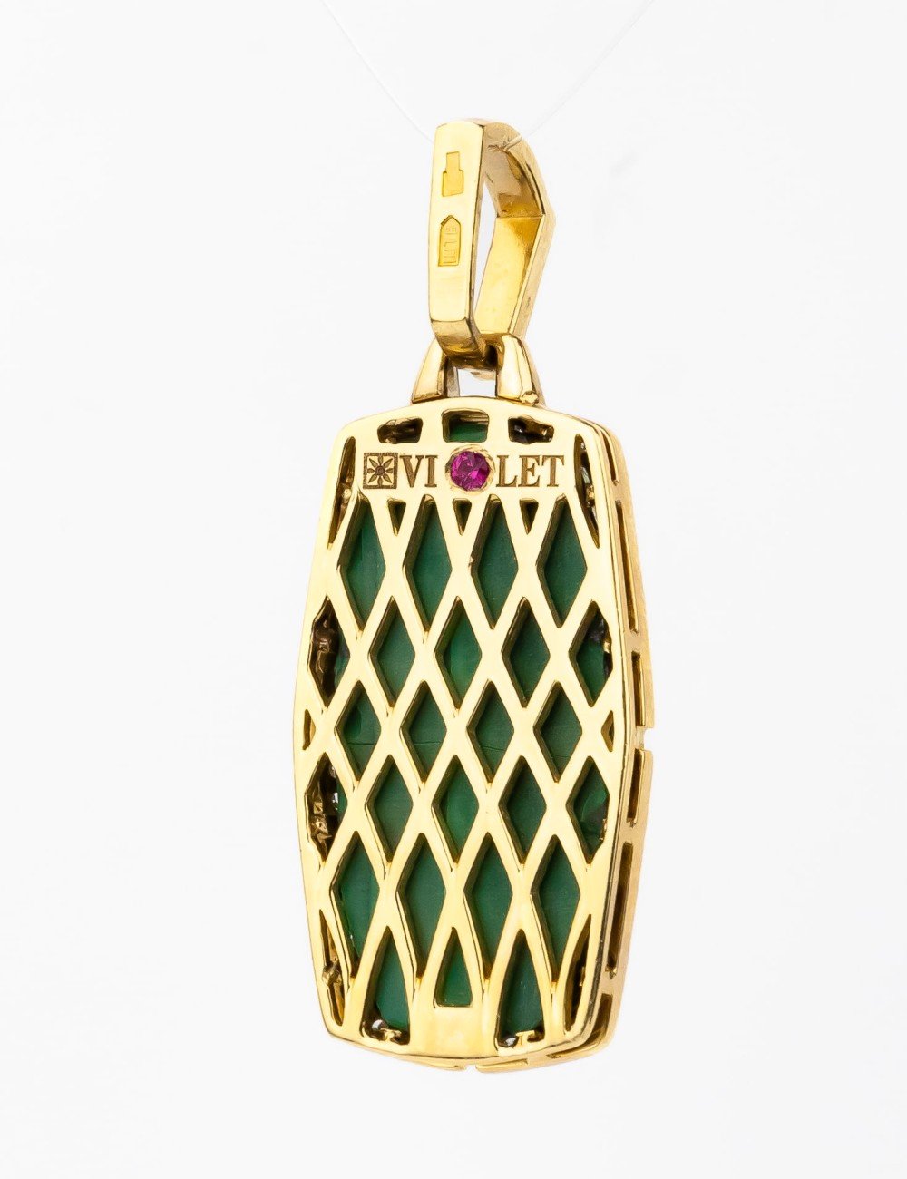 Подвеска из лимонного золота c бриллиантами, рубином и малахитом