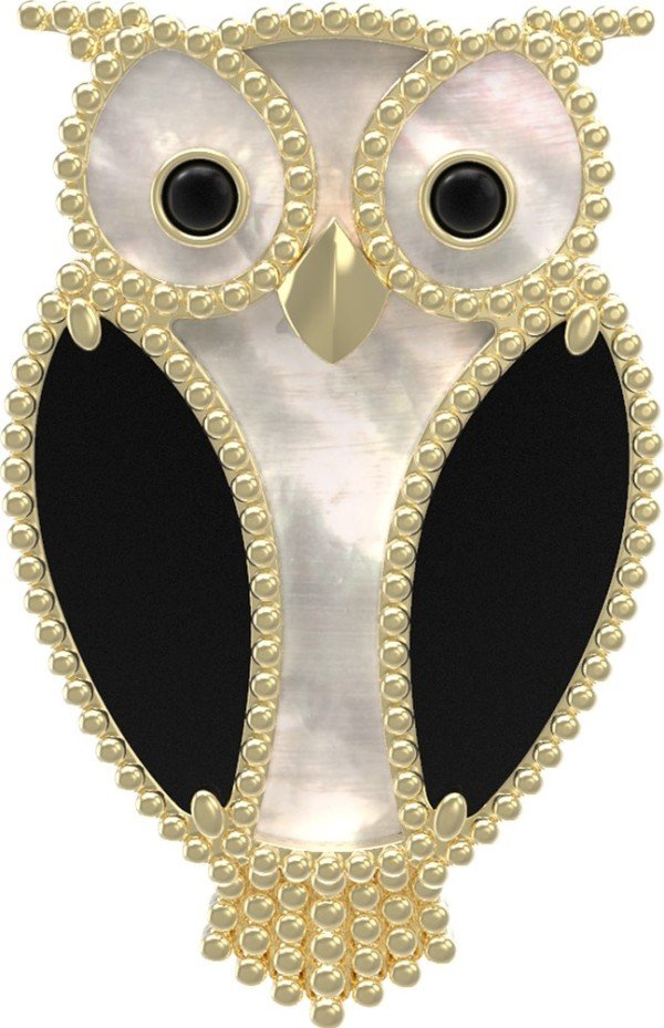 Брошь из лимонного золота c эмалью, ониксом и перламутром