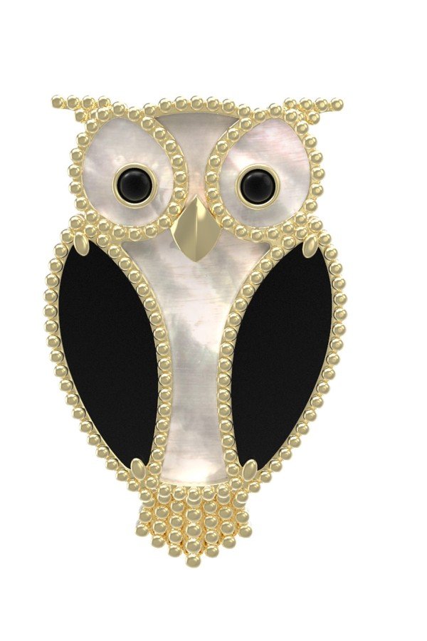 Брошь из лимонного золота c эмалью, ониксом и перламутром