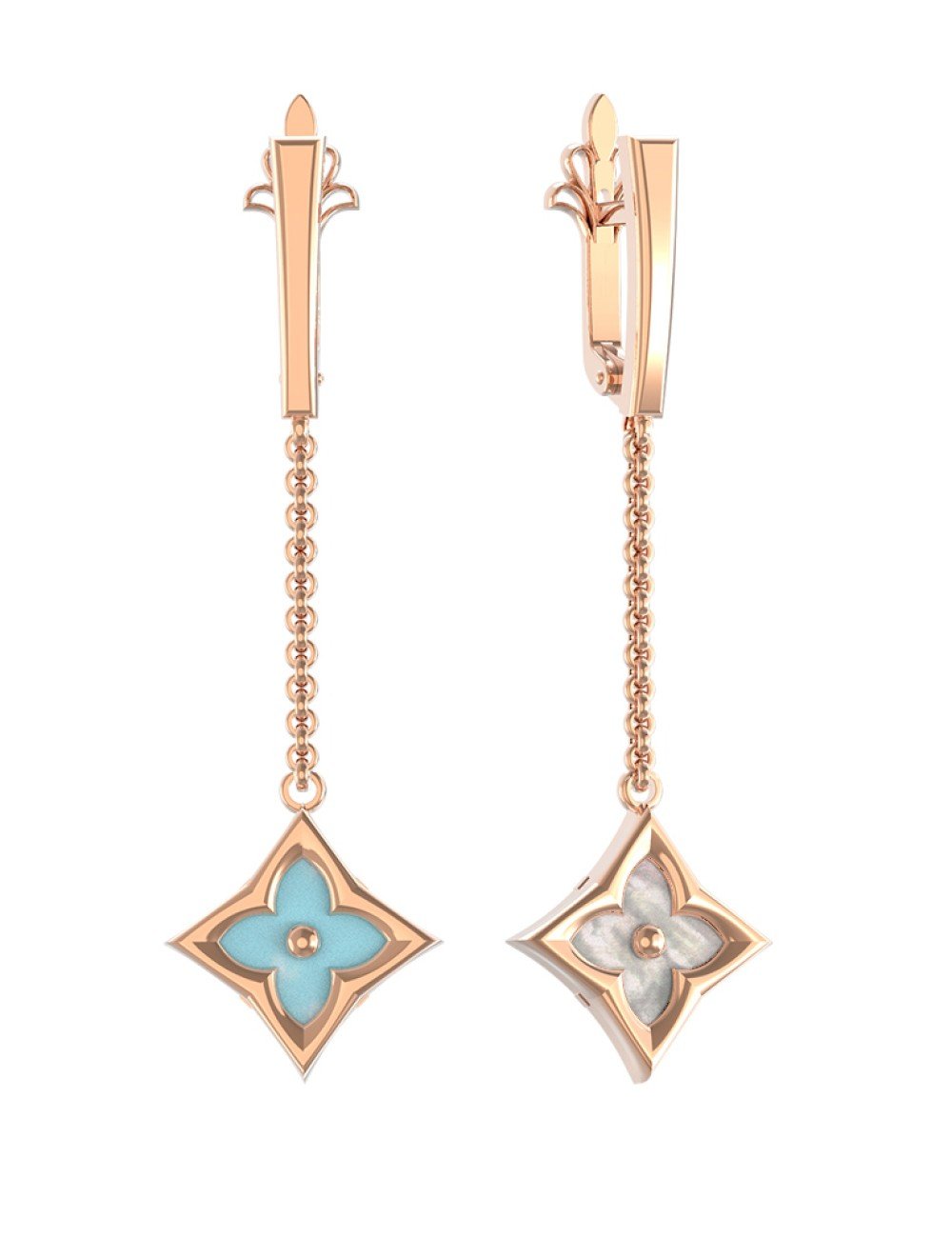 Серьги из золота c бирюзой и перламутром