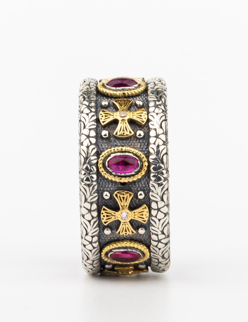 Кольцо из серебра и золота c бриллиантами, рубином и рубином