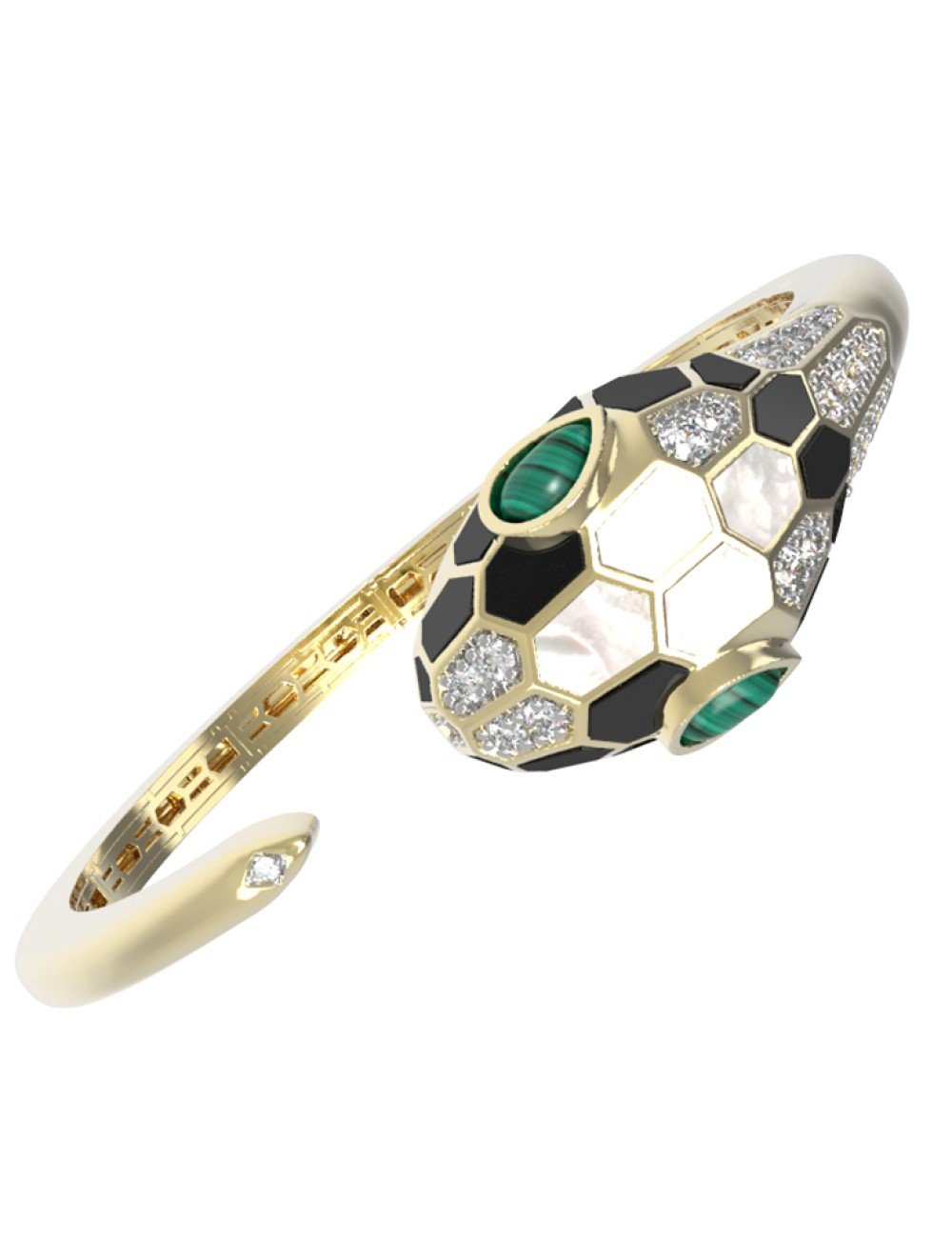 Браслет из лимонного золота c бриллиантами, рубином, ониксом, малахитом и перламутром