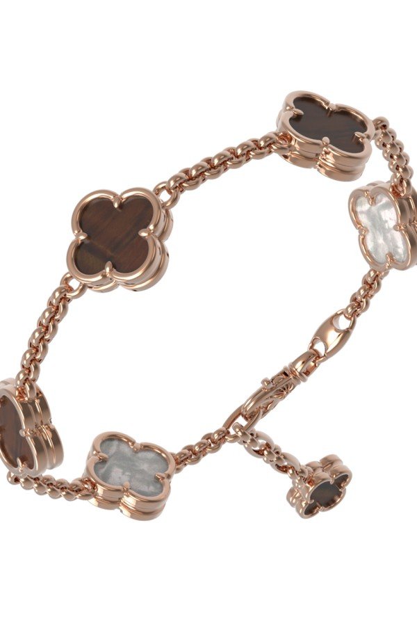 Браслет из золота c тигровым глазом и перламутром