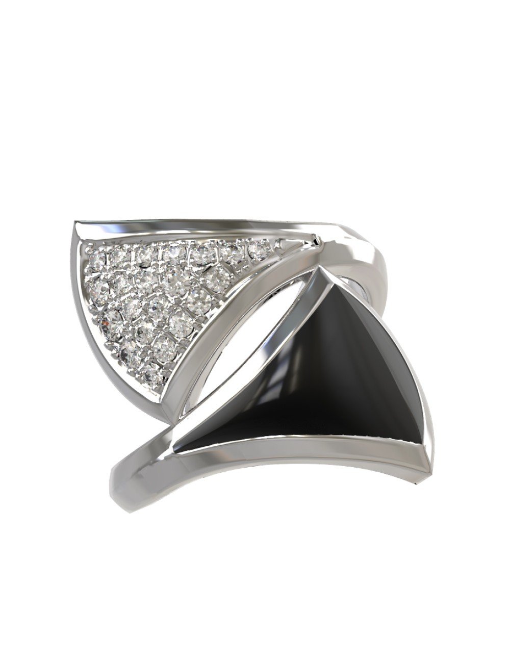 Кольцо из белого золота c бриллиантами и ониксом