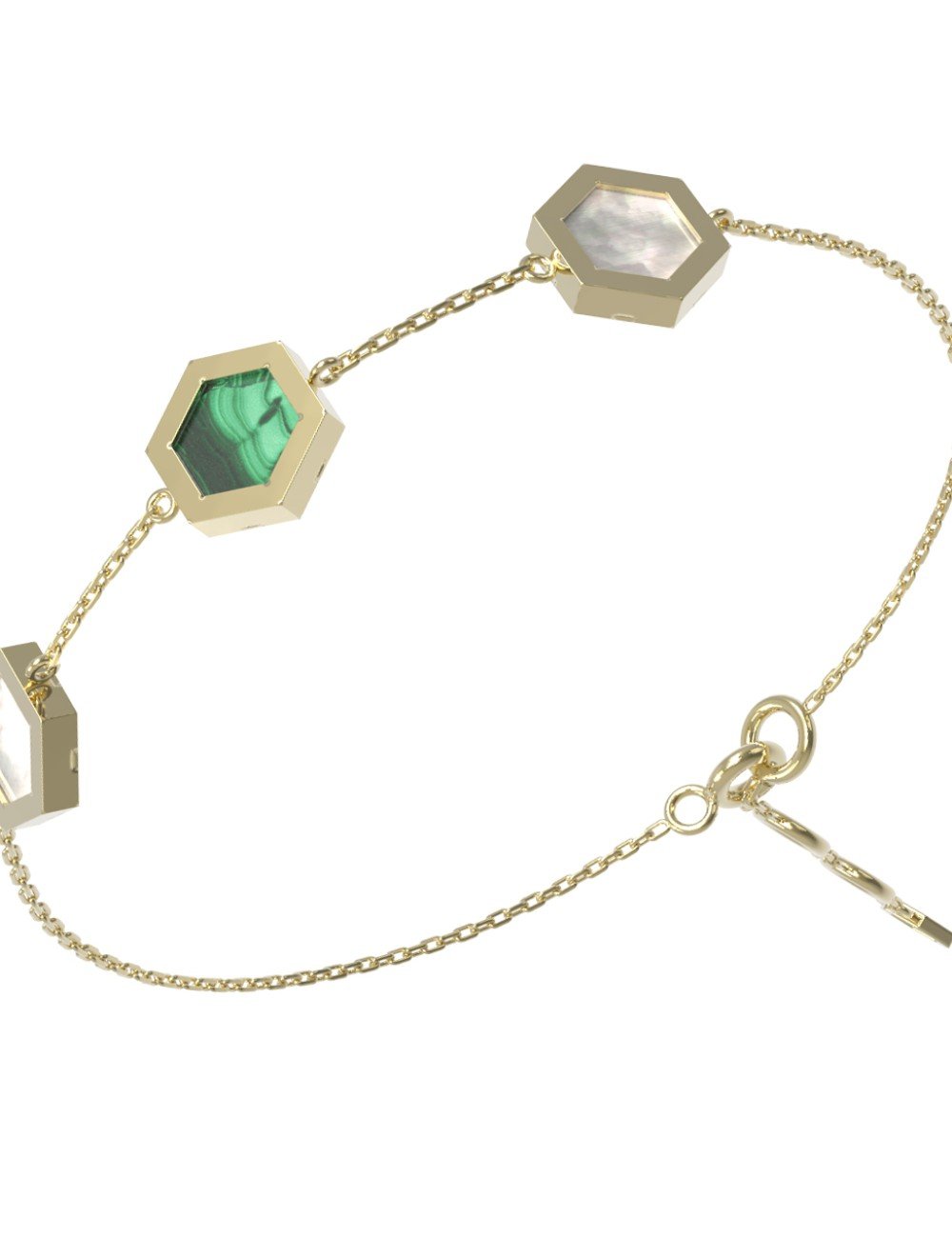 Браслет из лимонного золота c малахитом и перламутром