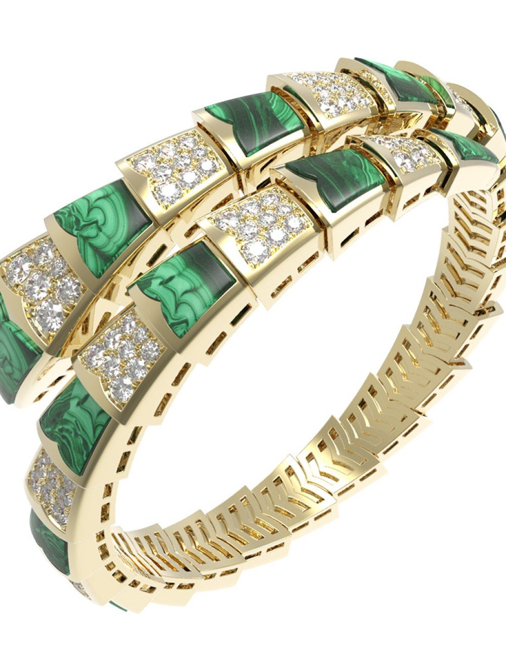 Браслет из лимонного золота c бриллиантами и малахитом