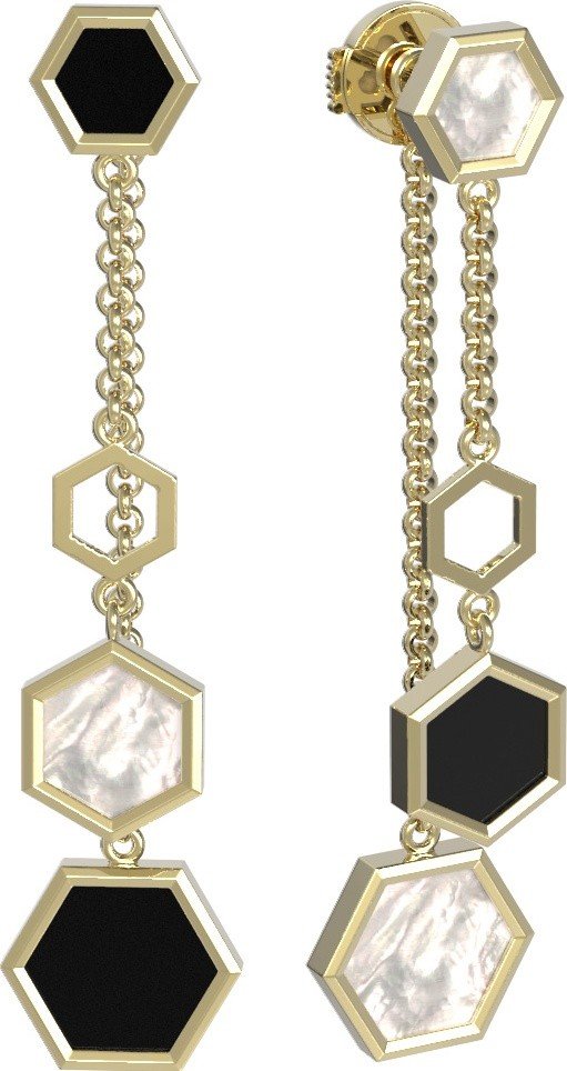 Серьги из лимонного золота c ониксом и перламутром