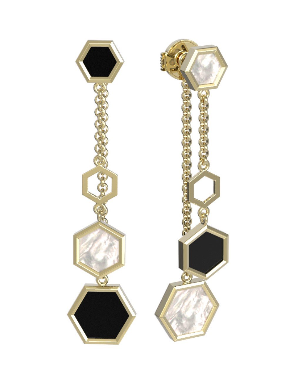 Серьги из лимонного золота c ониксом и перламутром