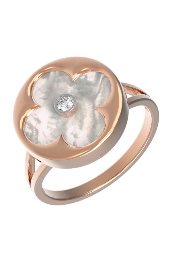 Кольцо из золота c бриллиантами и перламутром