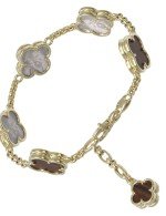 Браслет из лимонного золота c тигровым глазом и перламутром