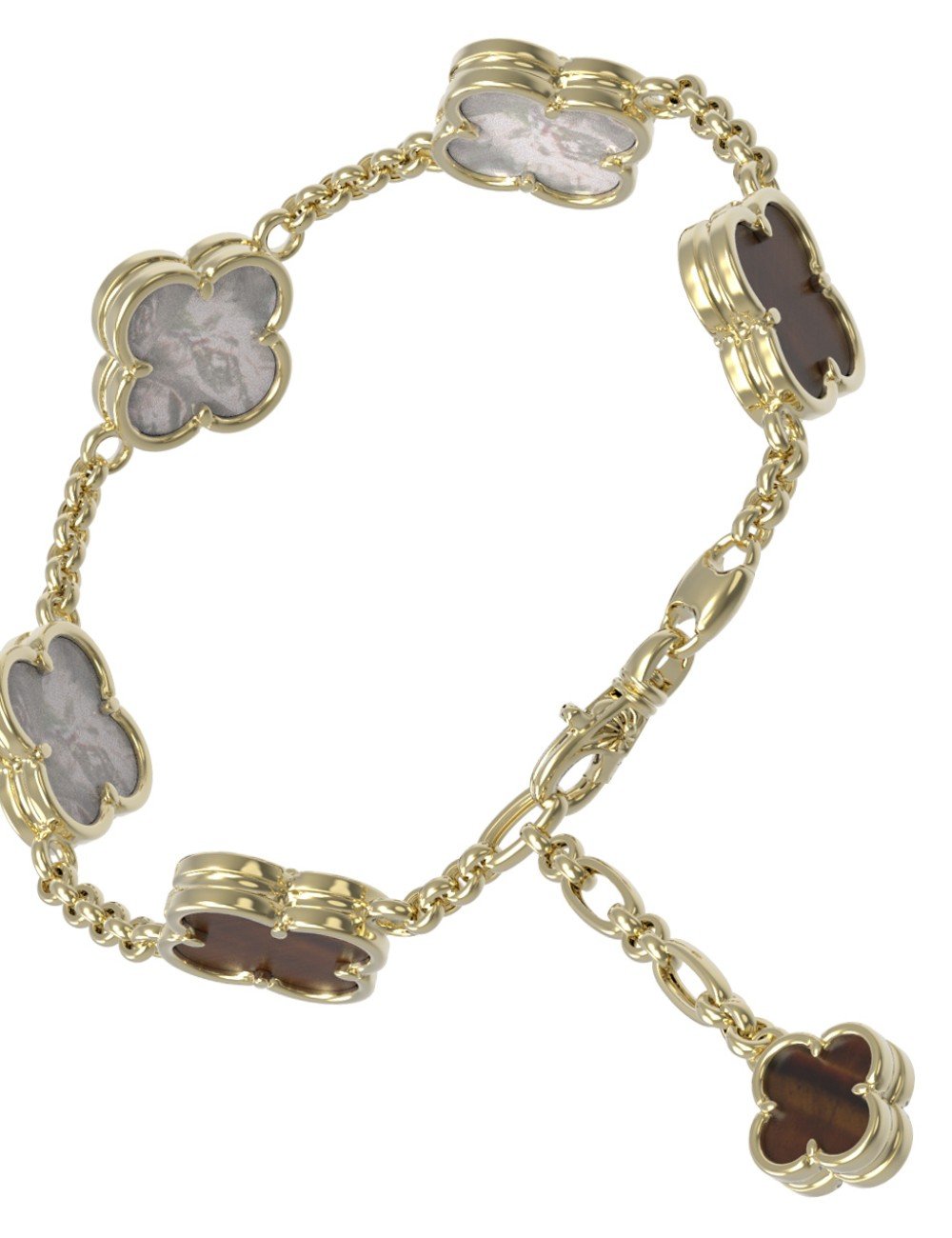 Браслет из лимонного золота c тигровым глазом и перламутром