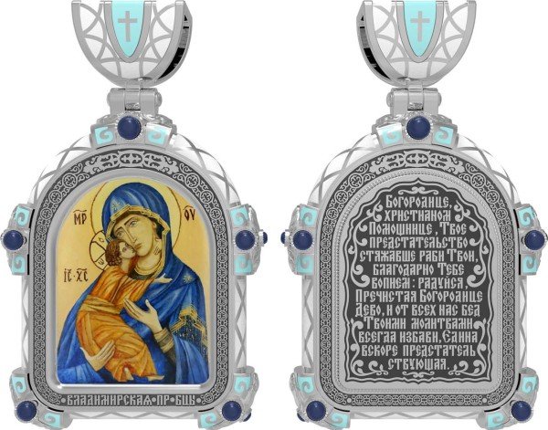 Образок из белого золота c эмалью и иконописью