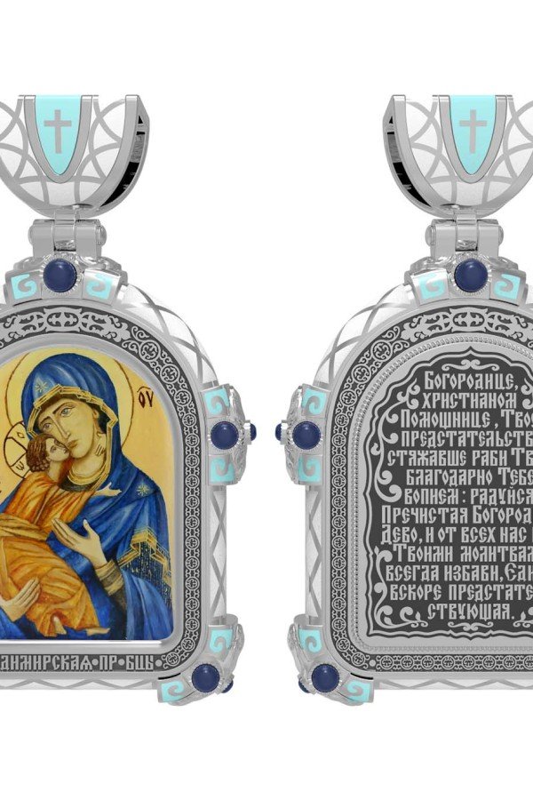 Образок из белого золота c эмалью и иконописью