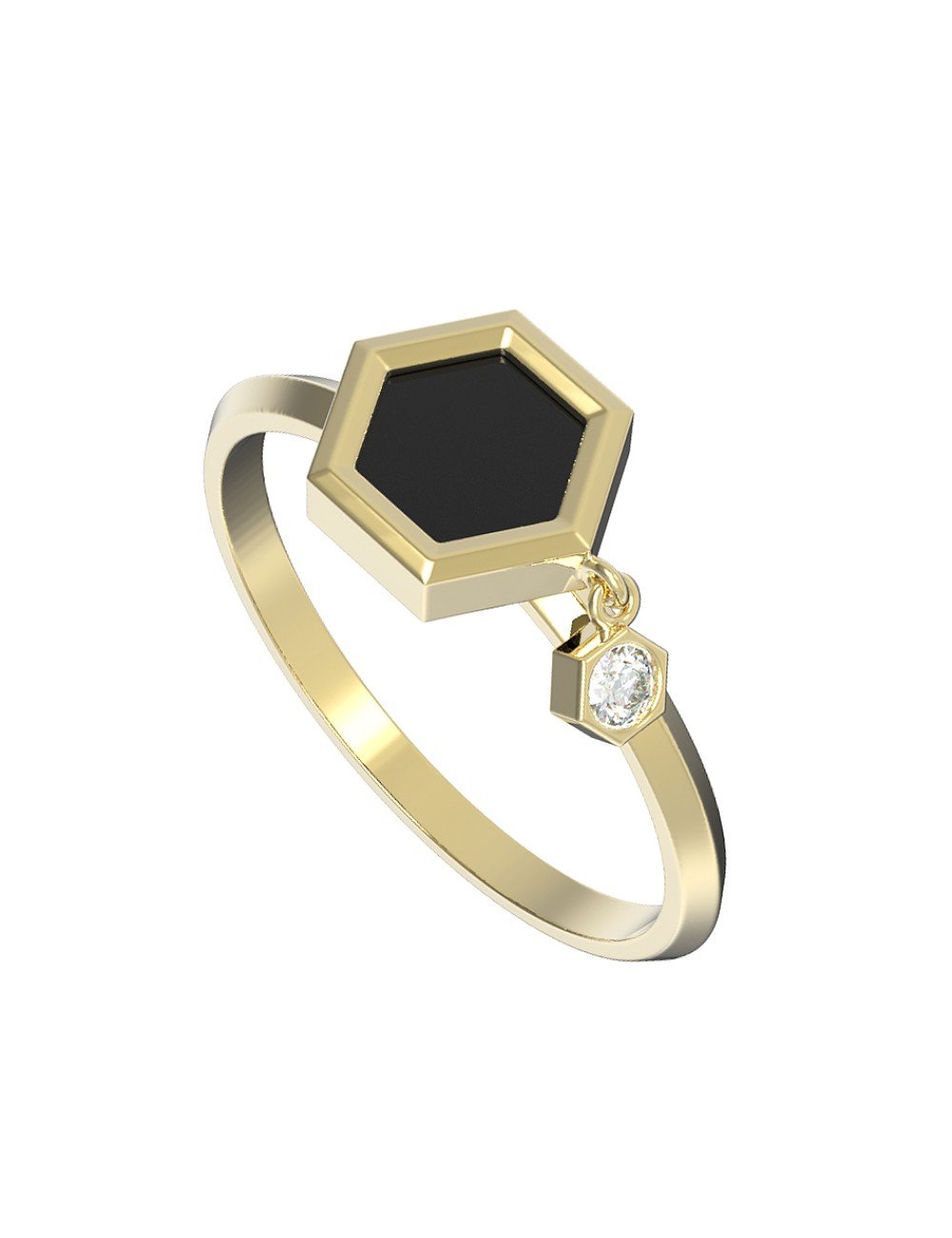 Кольцо из лимонного золота c бриллиантами и ониксом