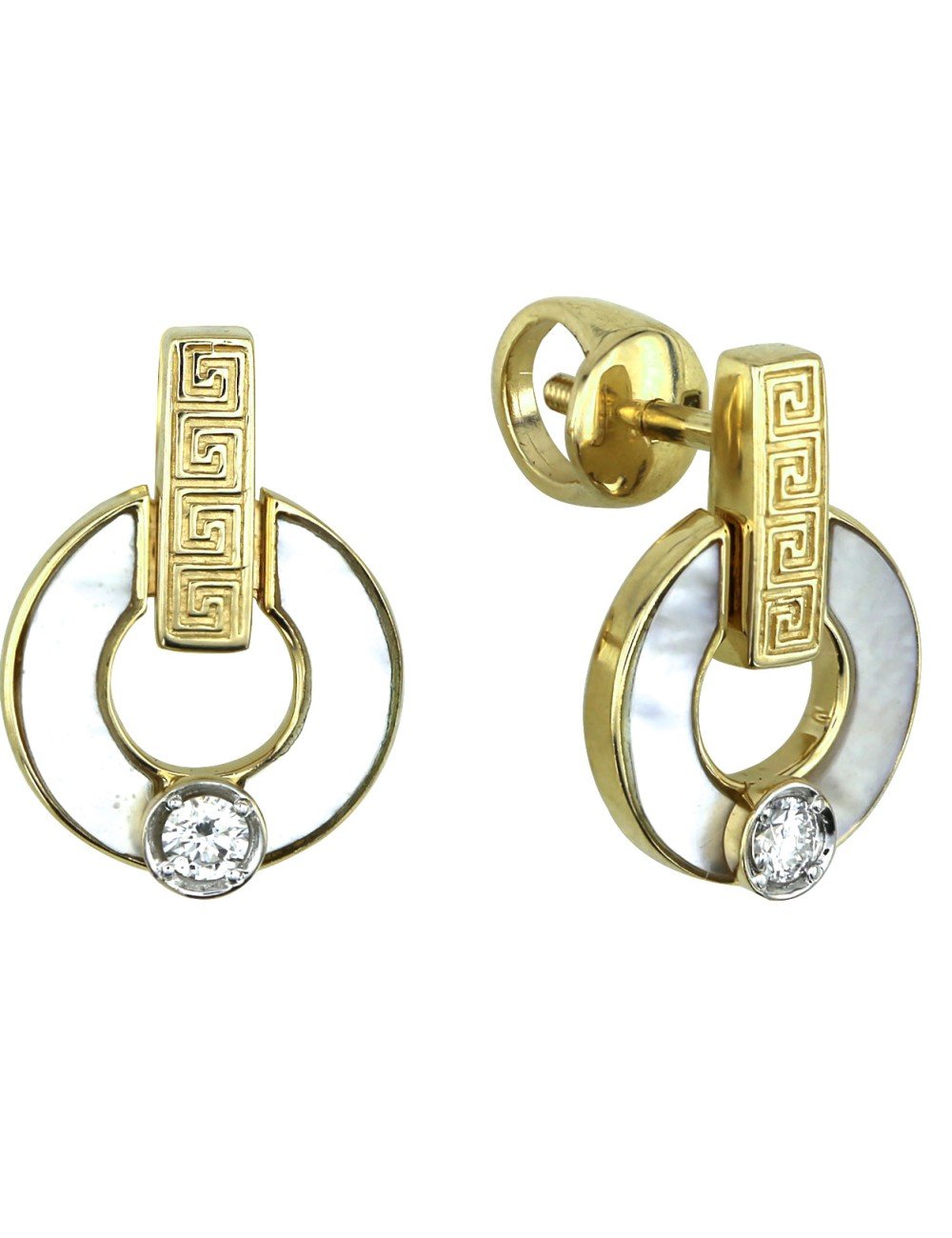 Серьги из лимонного золота c бриллиантами и перламутром