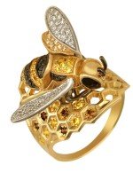 Кольцо из лимонного золота c эмалью и фианитом