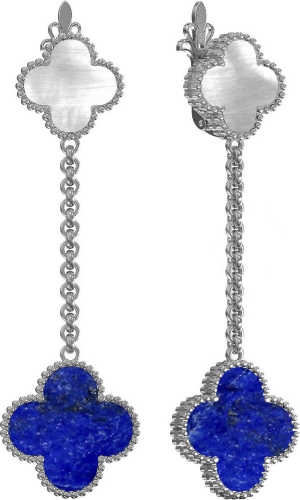 Серьги из белого золота c лазуритом и перламутром