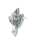 Брошь из белого золота c эмалью, лазуритом и малахитом