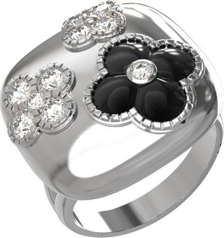 Кольцо из белого золота c бриллиантами и ониксом