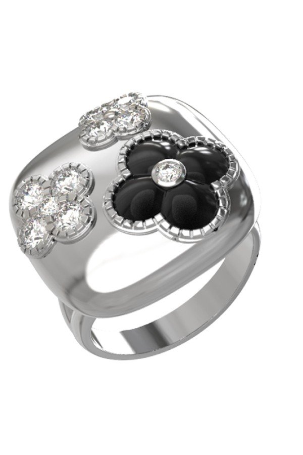 Кольцо из белого золота c бриллиантами и ониксом