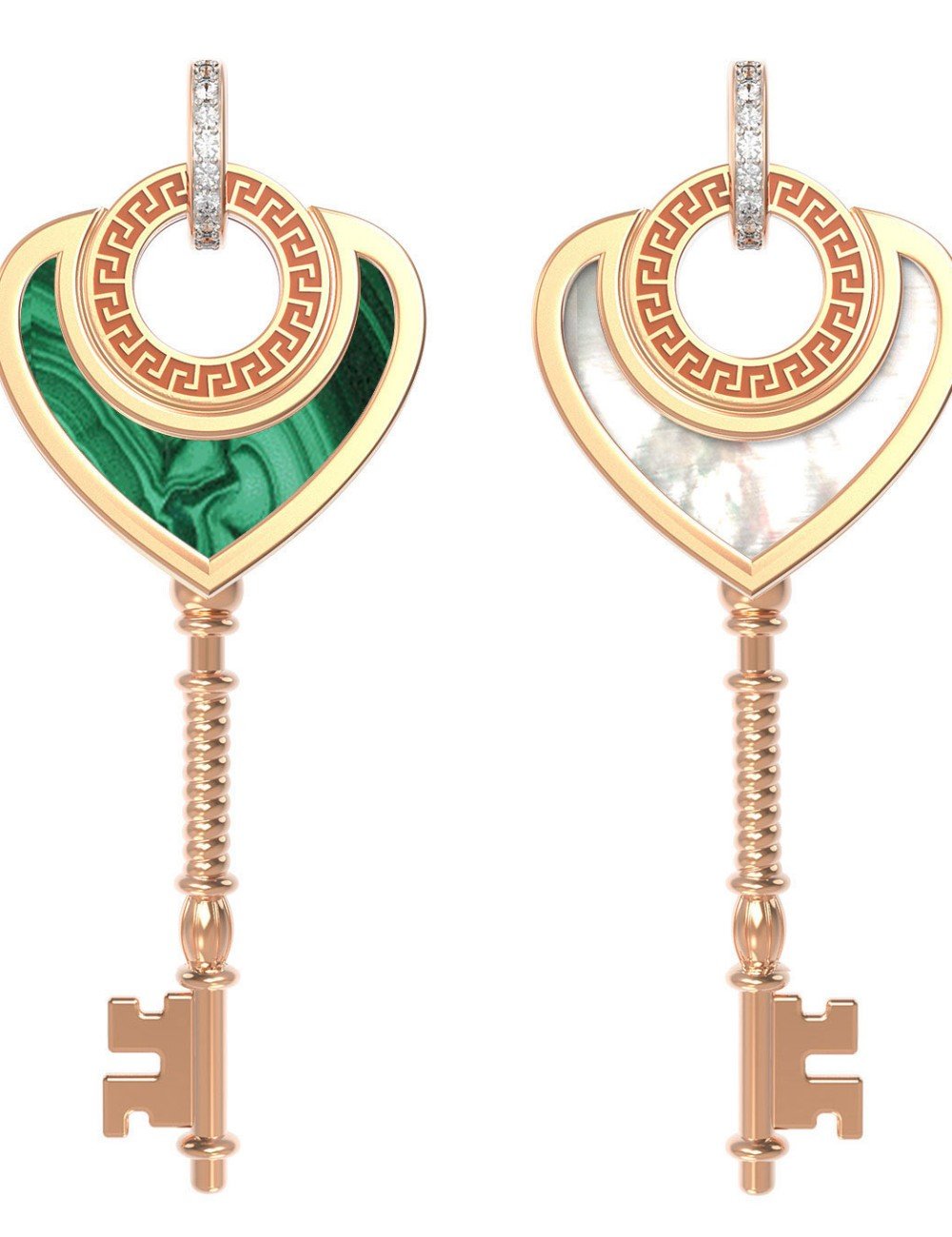 Подвеска из золота c фианитом, малахитом и перламутром