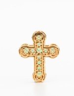 Крест из золота c бриллиантами и изумрудом