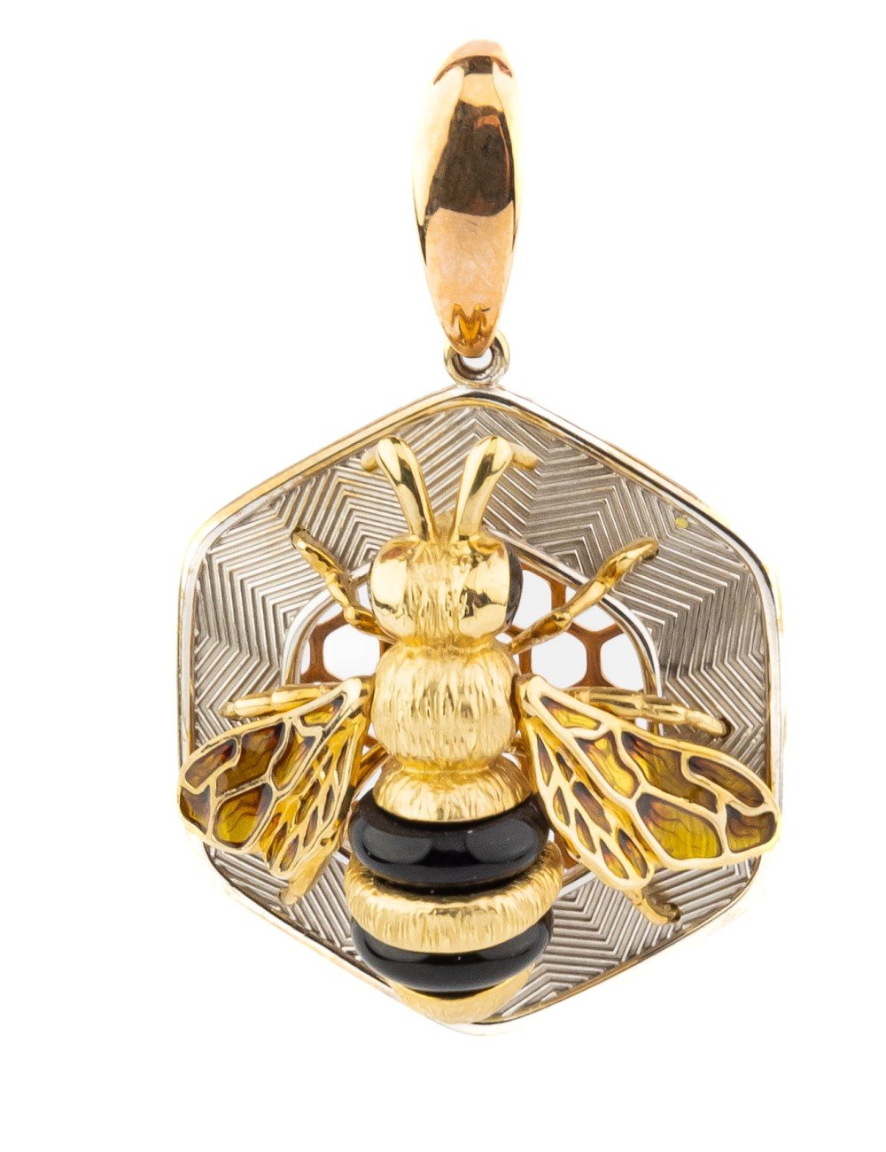 Подвеска из золота c эмалью, ониксом и эмалью