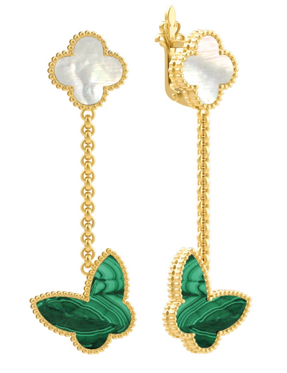 Серьги из лимонного золота c малахитом и перламутром