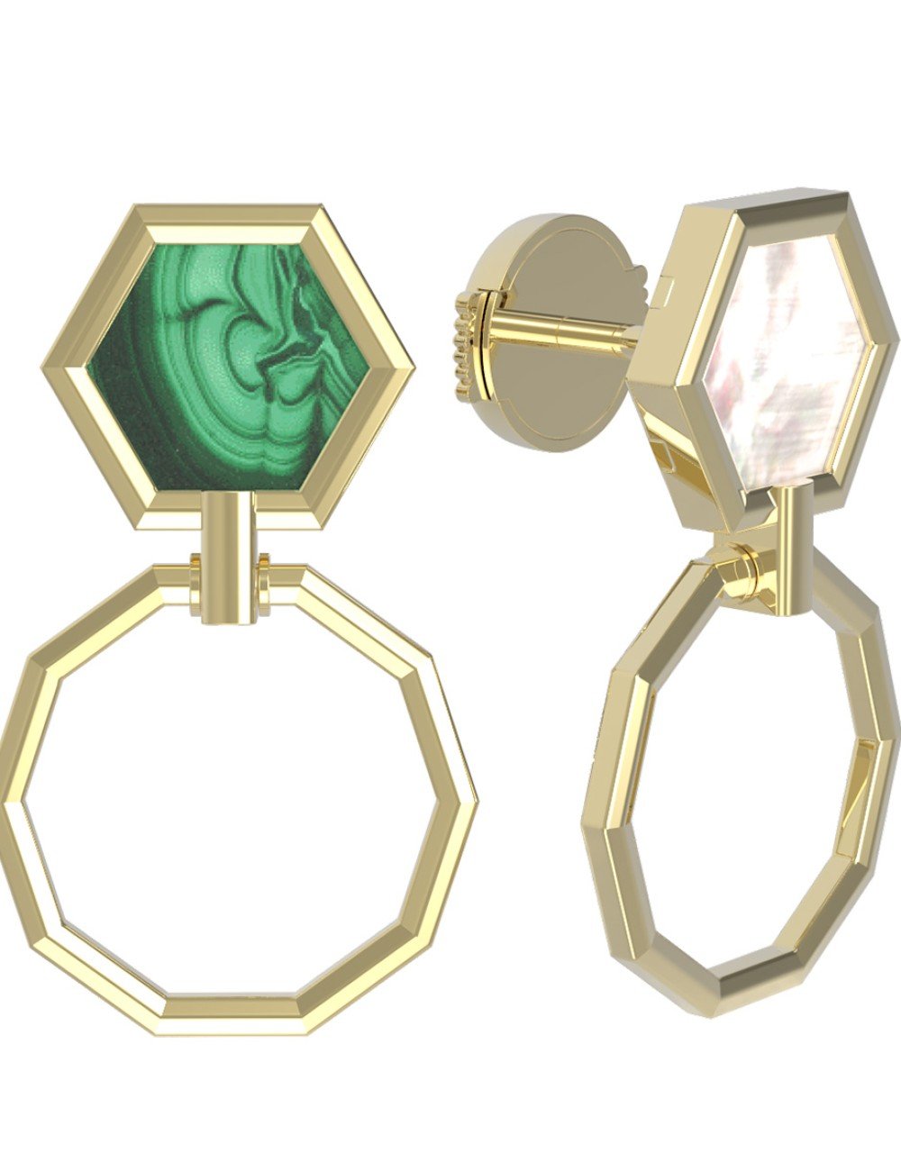 Серьги из лимонного золота c малахитом и перламутром