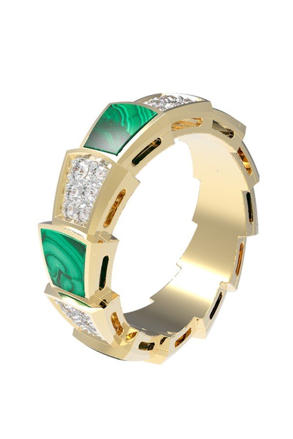 Кольцо из лимонного золота c бриллиантами и малахитом