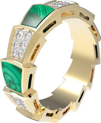 Кольцо из лимонного золота c бриллиантами и малахитом