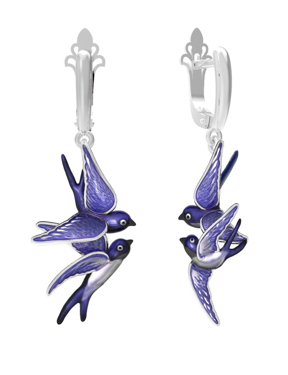 Серьги из белого золота c эмалью