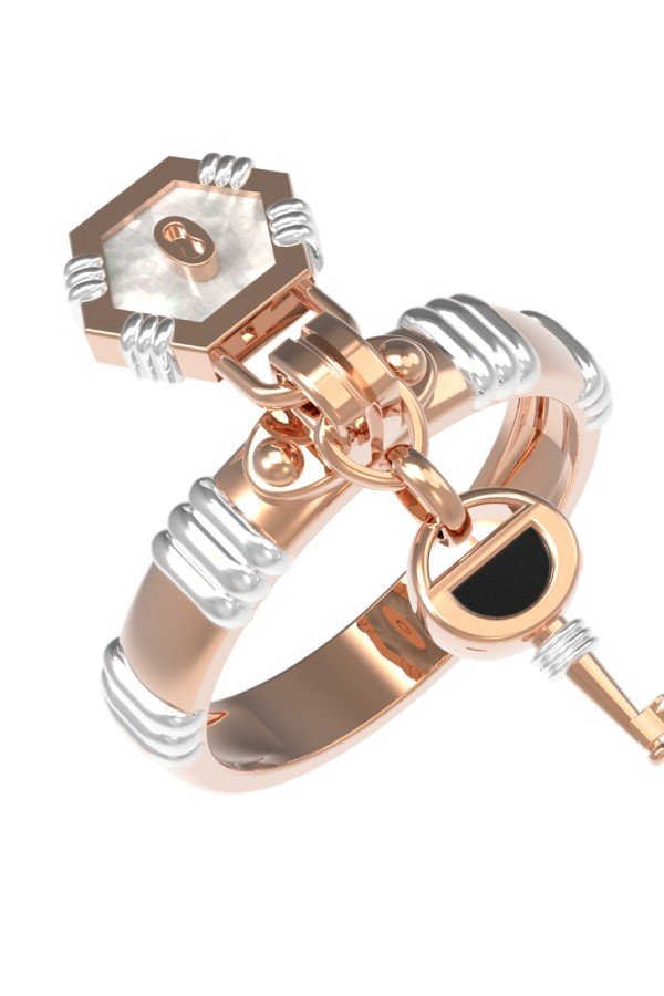 Кольцо из золота c ониксом и перламутром