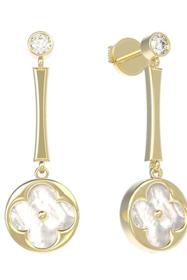 Серьги из лимонного золота c фианитом и перламутром