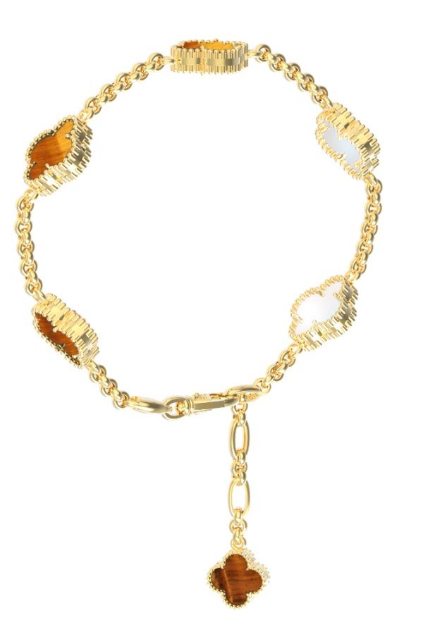 Браслет из лимонного золота c тигровым глазом и перламутром