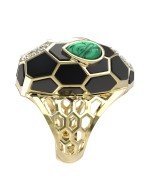 Кольцо из лимонного золота c бриллиантами, рубином, ониксом, малахитом и перламутром