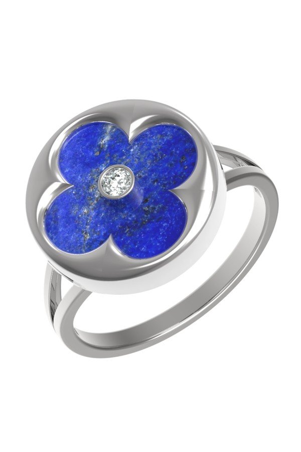 Кольцо из белого золота c бриллиантами и лазуритом