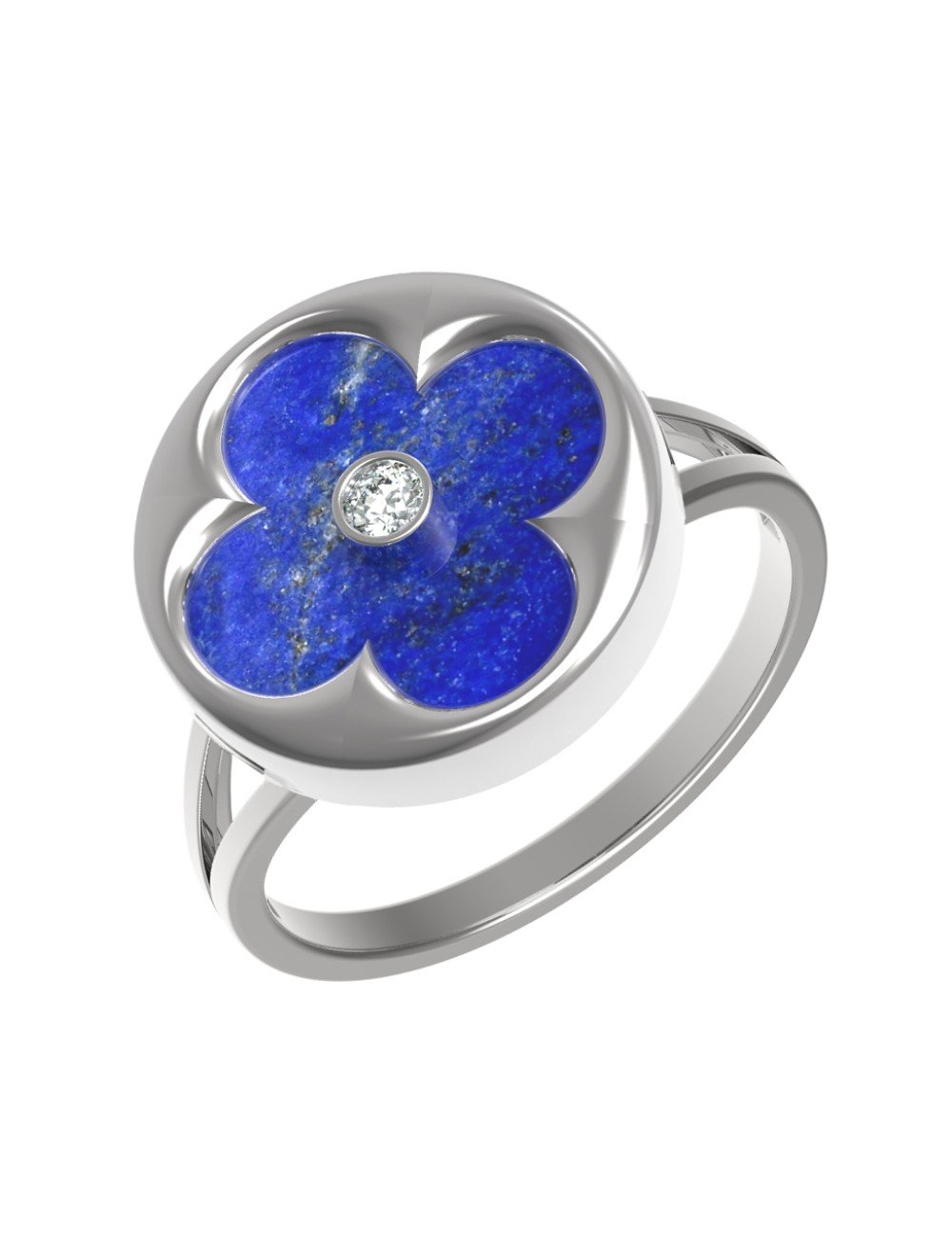 Кольцо из белого золота c бриллиантами и лазуритом