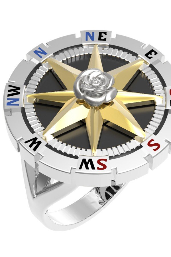 Кольцо из белого золота c эмалью и ониксом