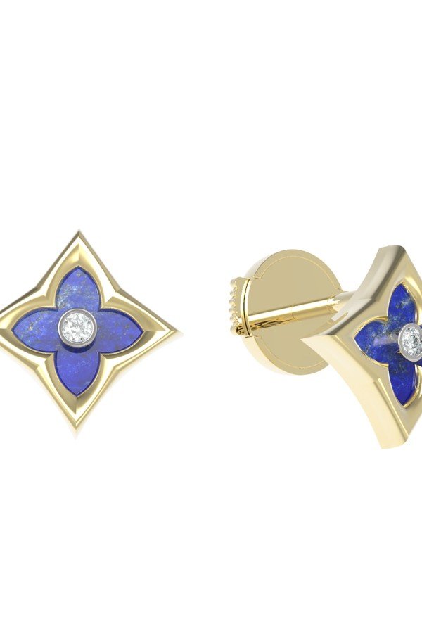 Серьги из лимонного золота c бриллиантами и лазуритом