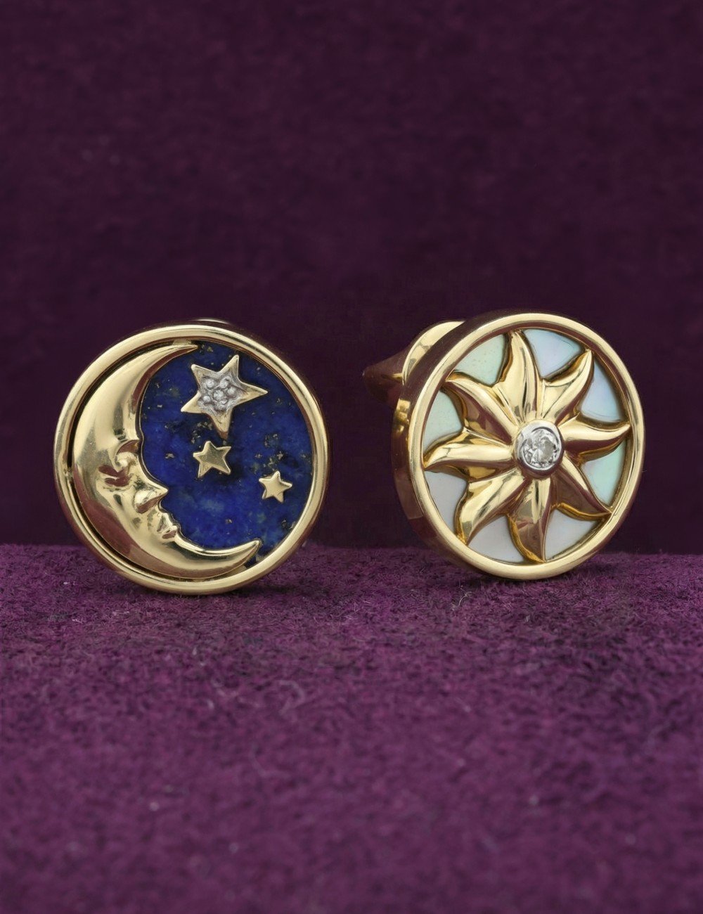 Серьги из лимонного золота c бриллиантами, лазуритом и перламутром