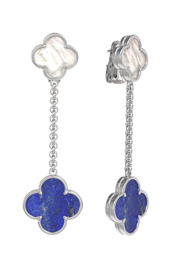 Серьги из белого золота c лазуритом и перламутром