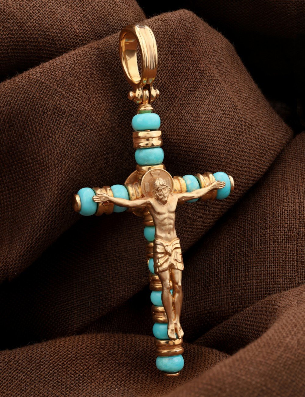 Крест из золота c бирюзой