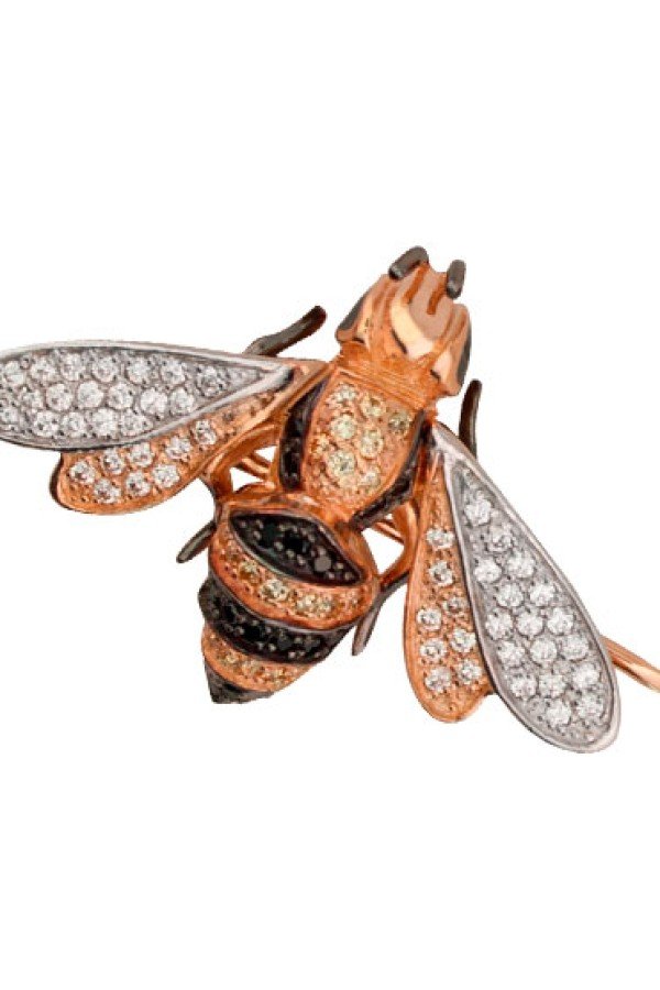 Брошь из золота c эмалью и фианитом