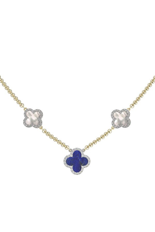 Колье из лимонного золота c бриллиантами, лазуритом и перламутром