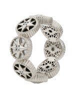 Кольцо из белого золота c бриллиантами, ониксом и перламутром