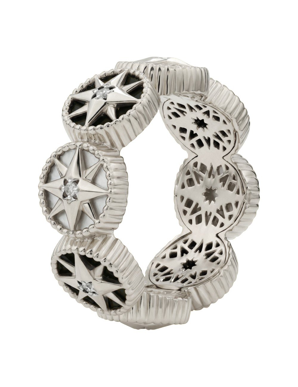 Кольцо из белого золота c бриллиантами, ониксом и перламутром