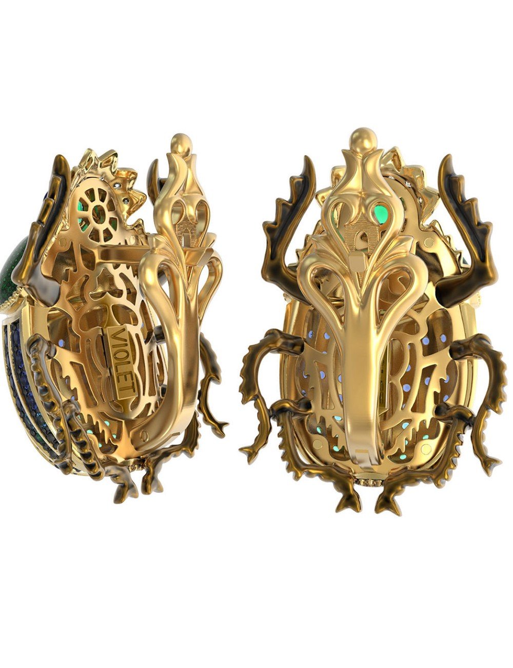 Серьги из лимонного золота c эмалью, фианитом и турмалином