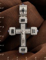 Крест из белого золота c эмалью, сапфиром и эбеновым деревом