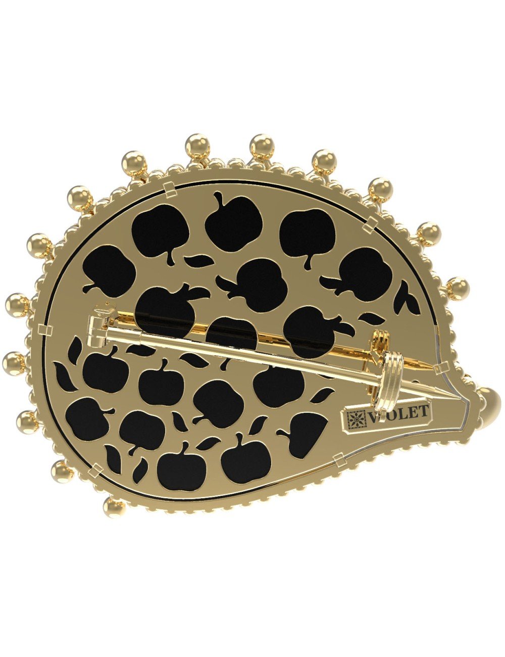 Брошь из лимонного золота c эмалью, ониксом и перламутром